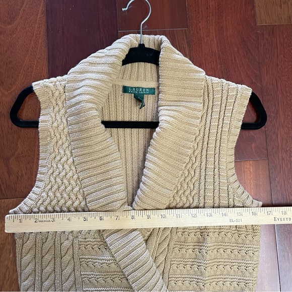 Lauren Ralph Lauren Cable Knit Sweater Vest Sleeveless Tan Women's Sz L  B9 - Picture 10 of 11
